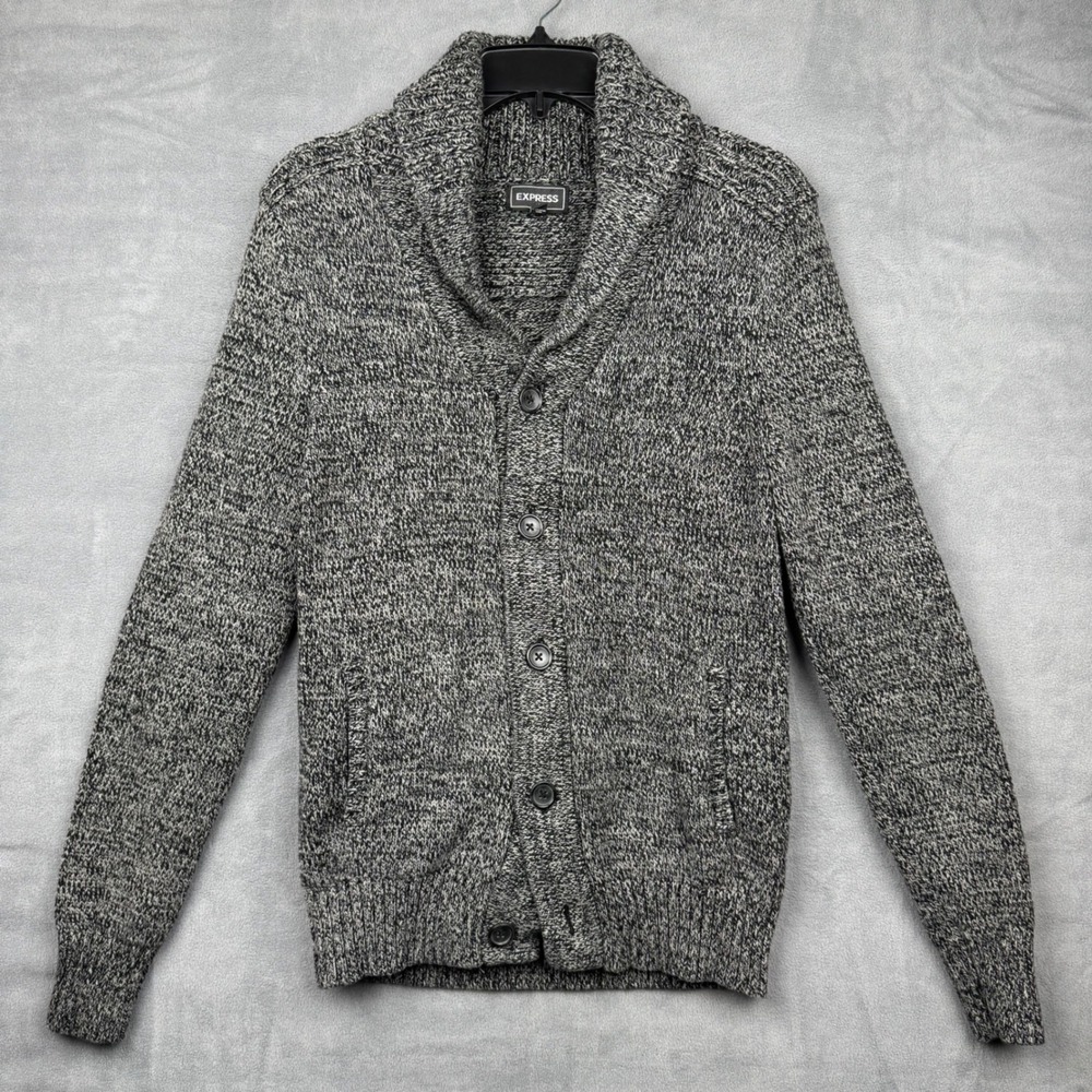 Express Men's‎ Shawl Collar Cardigan Sweater Black Speckled Button Front Size S